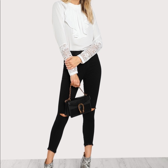 πSPRINGπwhite ruffle front crochet sleeve top - Picture 3 of 7